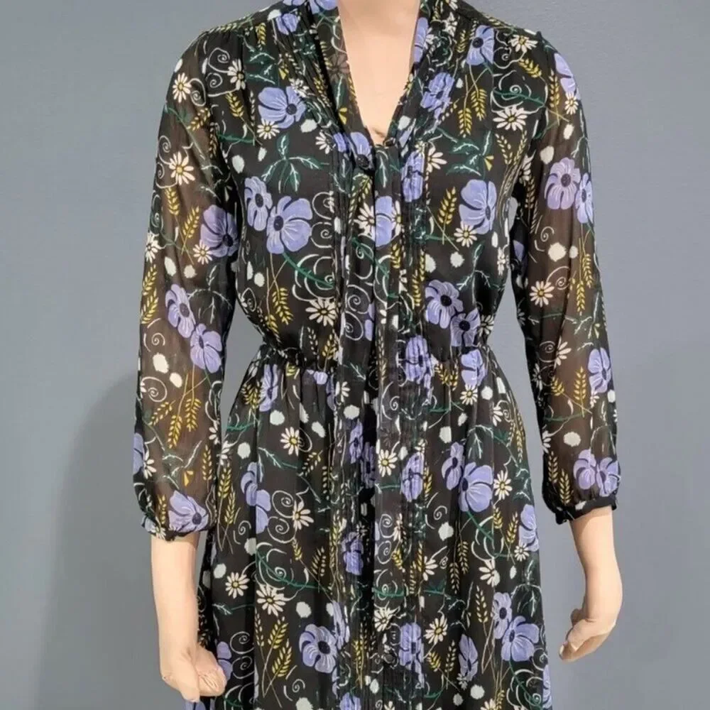 Banana Republic Dark Floral Print Long Sleeve Dress Size XS Fall Romantic - Picture 8 of 9